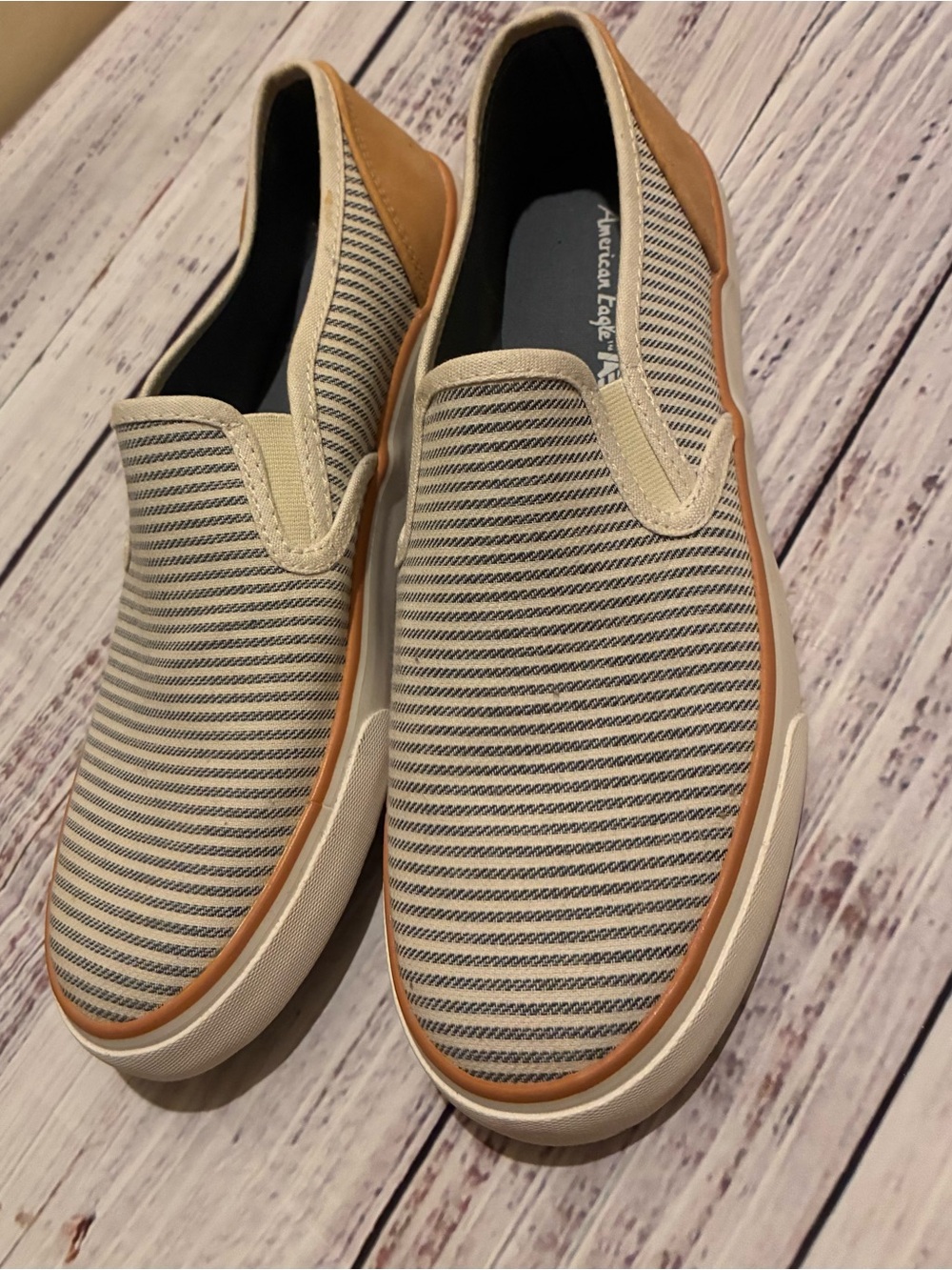 Women’s American Eagle Slip-On Canvas Shoes - Beige Stripe Size 8